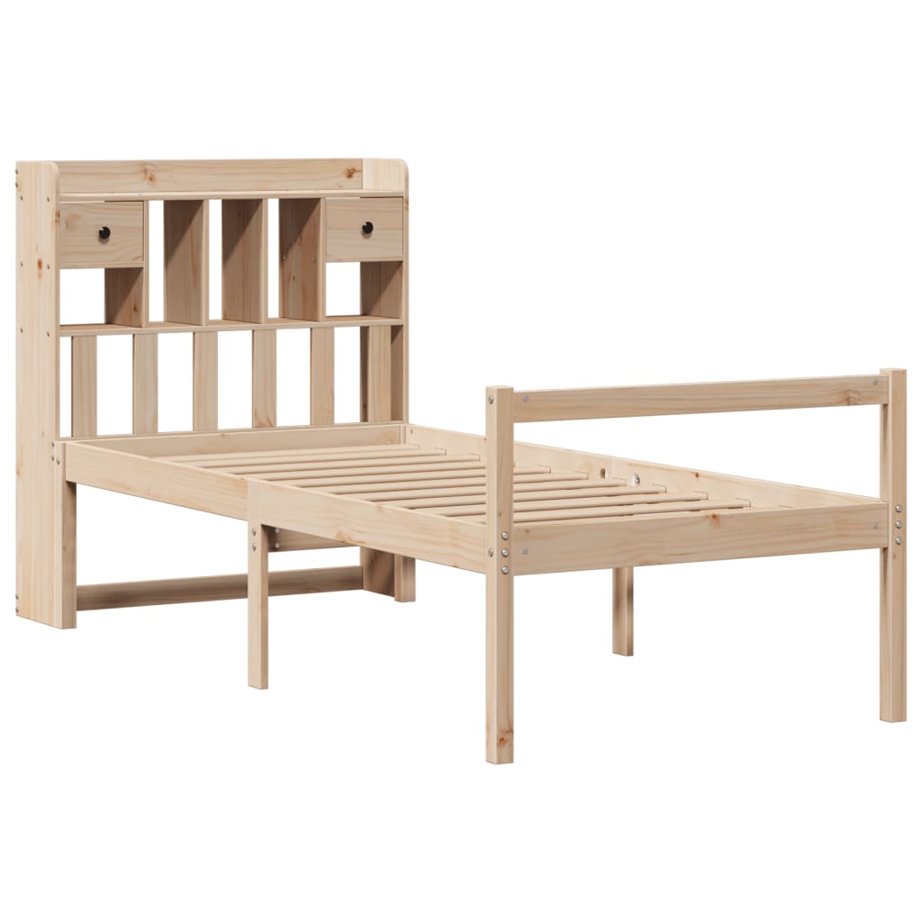 Seng med bokhylle uten madrass 90x190 cm heltre furu