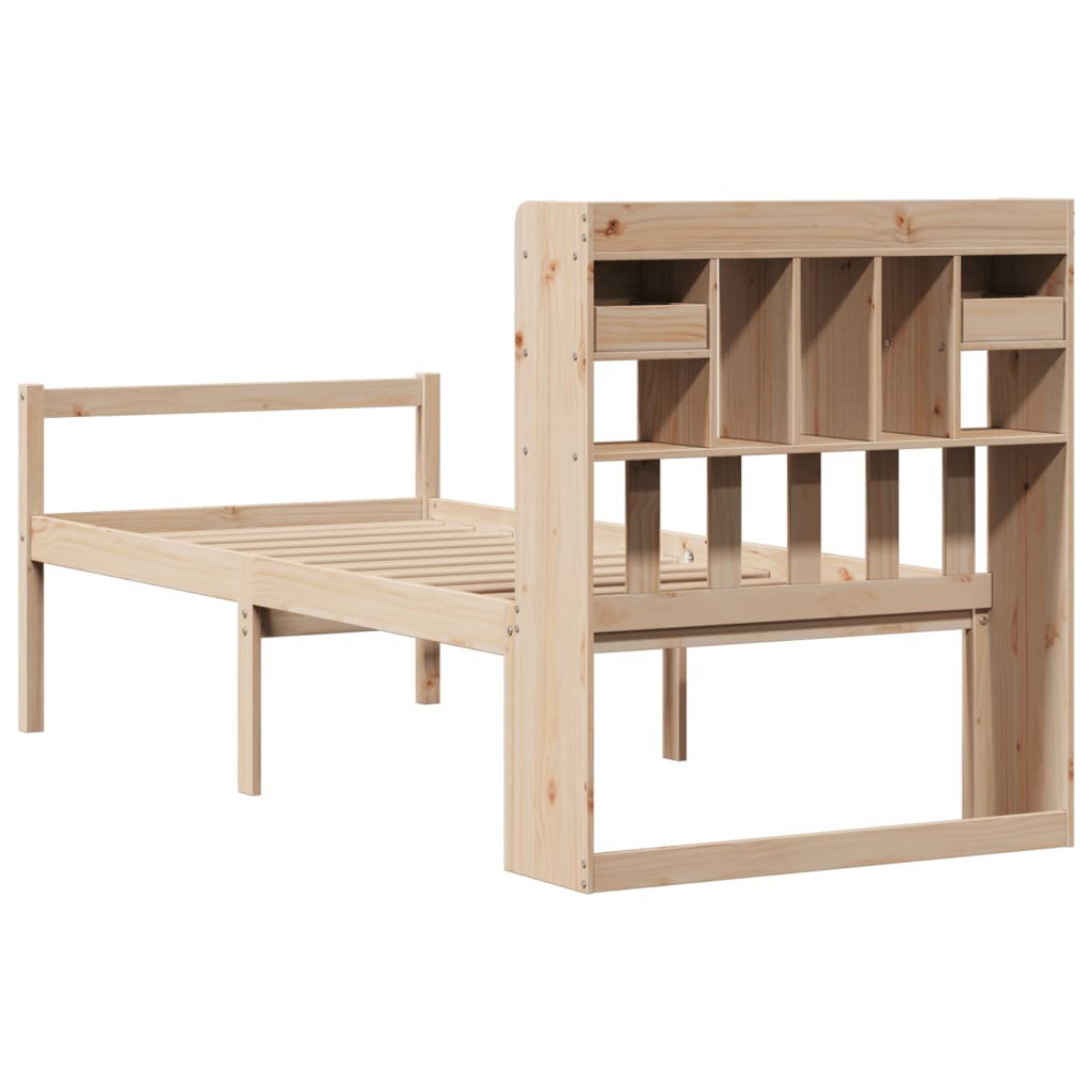 Seng med bokhylle uten madrass 90x190 cm heltre furu