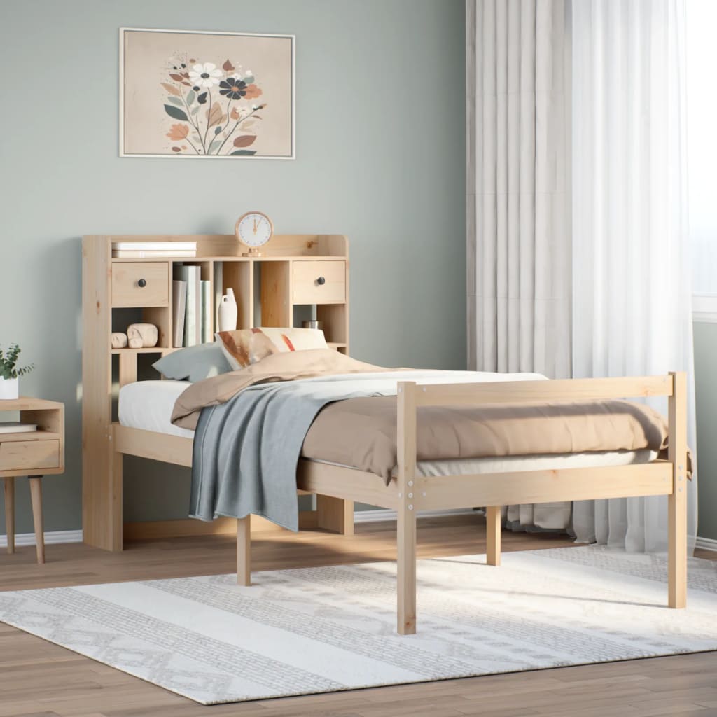 Seng med bokhylle uten madrass 90x190 cm heltre furu