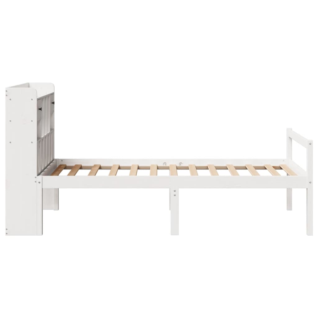 Seng med bokhylle uten madrass hvit 90x190 cm heltre furu