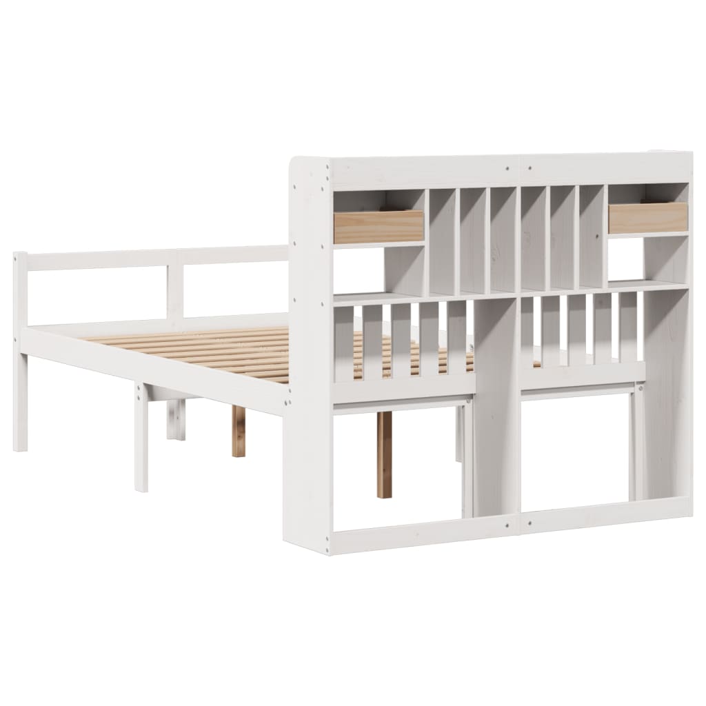 Seng med bokhylle uten madrass hvit 135x190 cm heltre furu