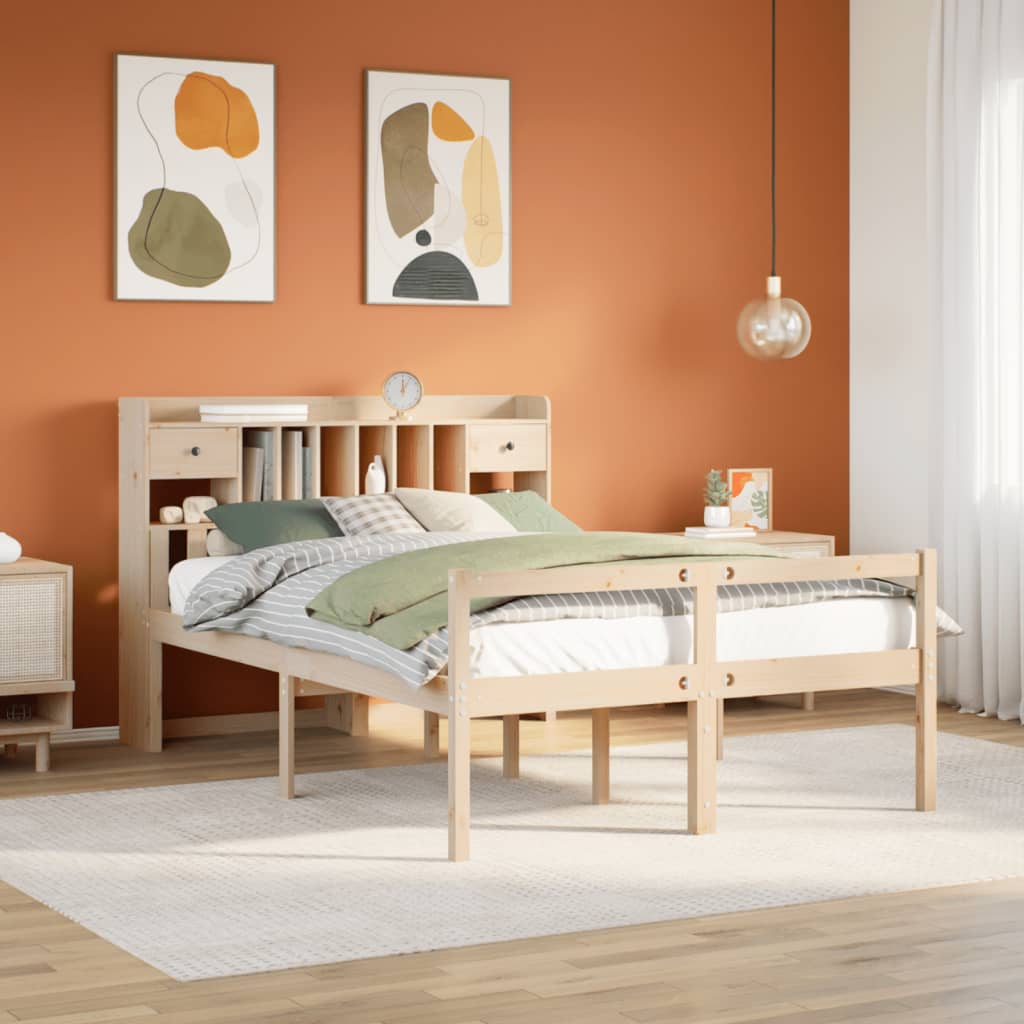Seng med bokhylle uten madrass 140x190 cm heltre furu