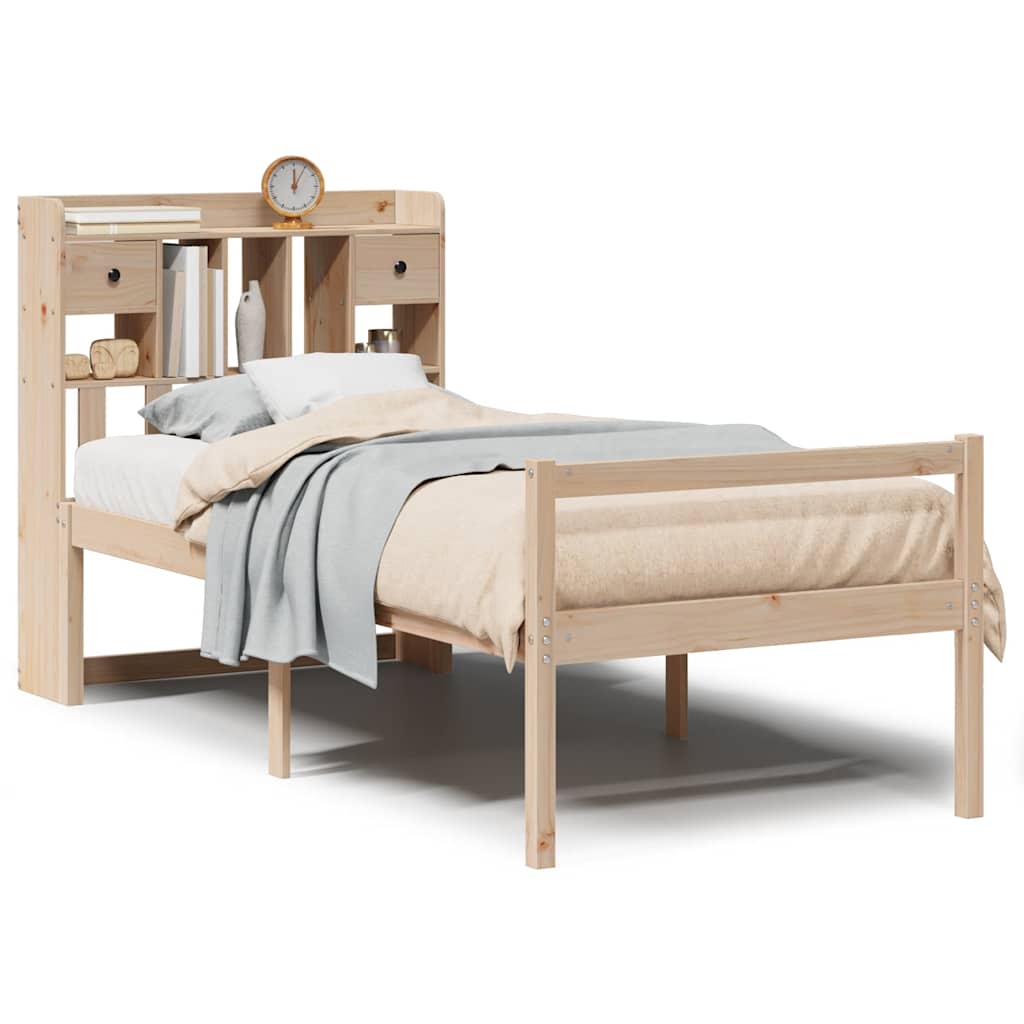 Seng med bokhylle uten madrass 90x200 cm heltre furu