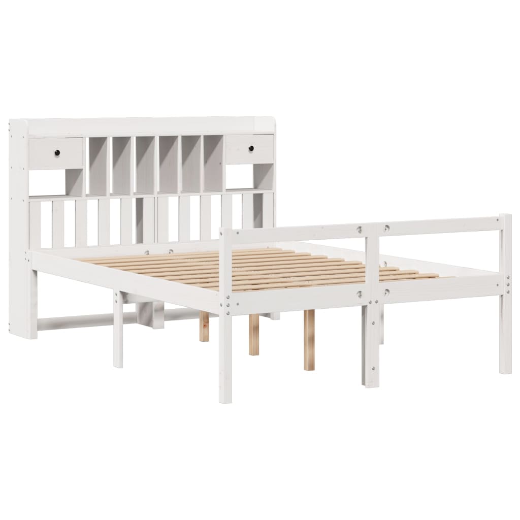 Seng med bokhylle uten madrass hvit 140x200 cm heltre furu