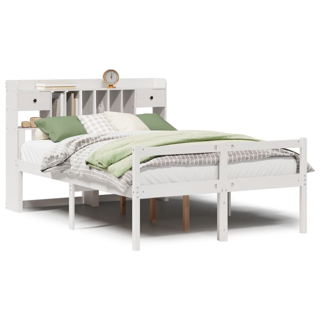 Seng med bokhylle uten madrass hvit 150x200 cm heltre furu