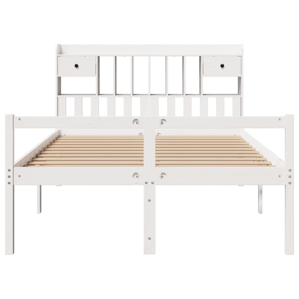 Seng med bokhylle uten madrass hvit 150x200 cm heltre furu