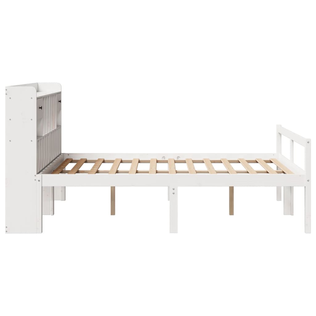 Seng med bokhylle uten madrass hvit 150x200 cm heltre furu
