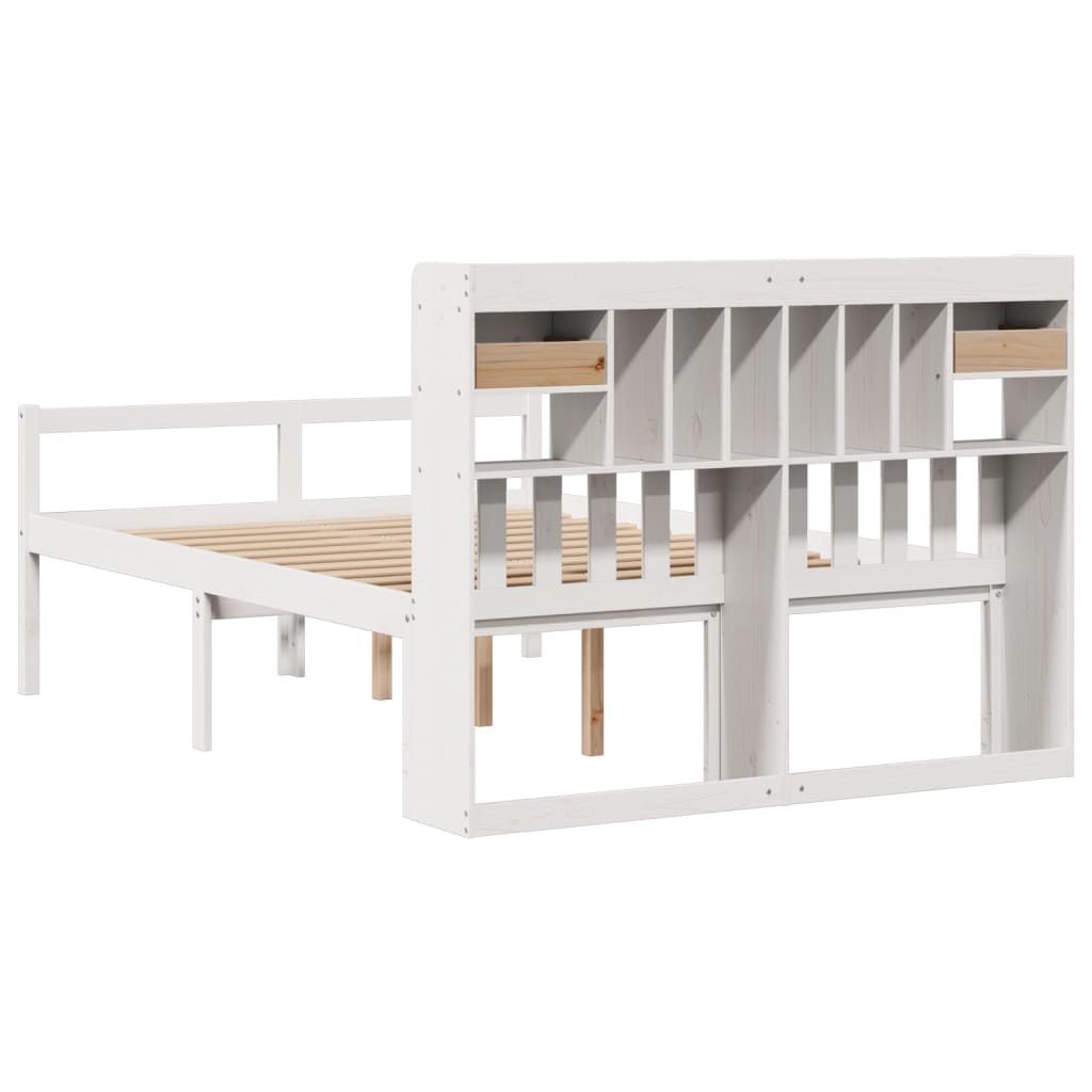 Seng med bokhylle uten madrass hvit 150x200 cm heltre furu