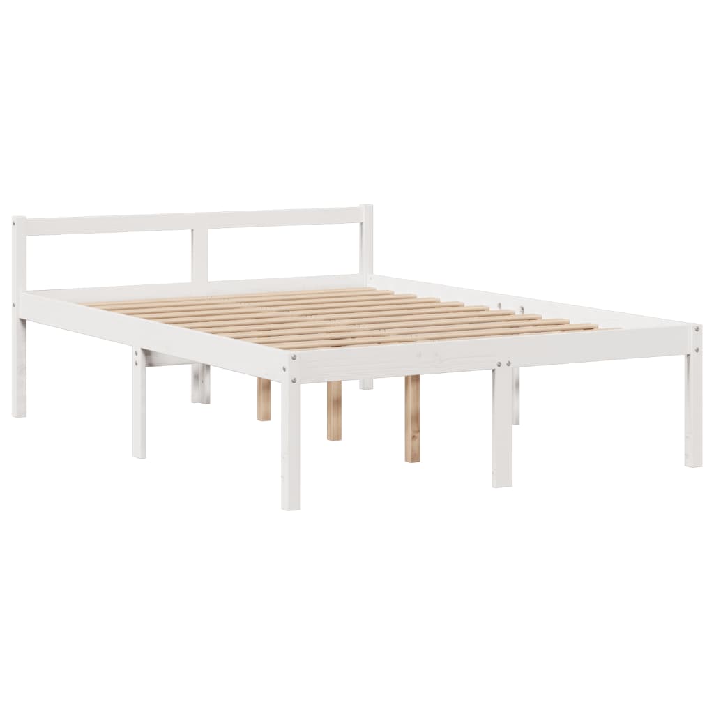 Seng med bokhylle uten madrass hvit 150x200 cm heltre furu
