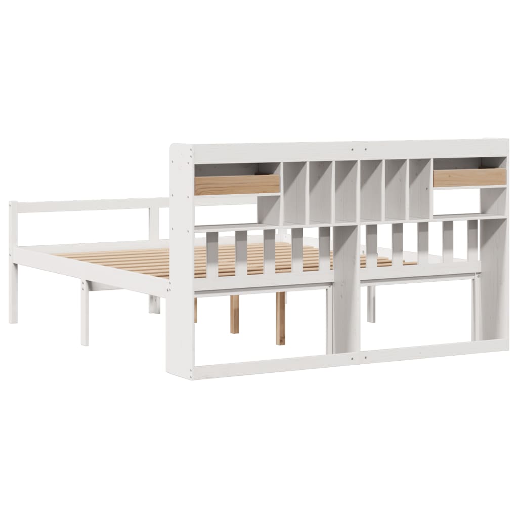 Seng med bokhylle uten madrass hvit 180x200 cm heltre furu
