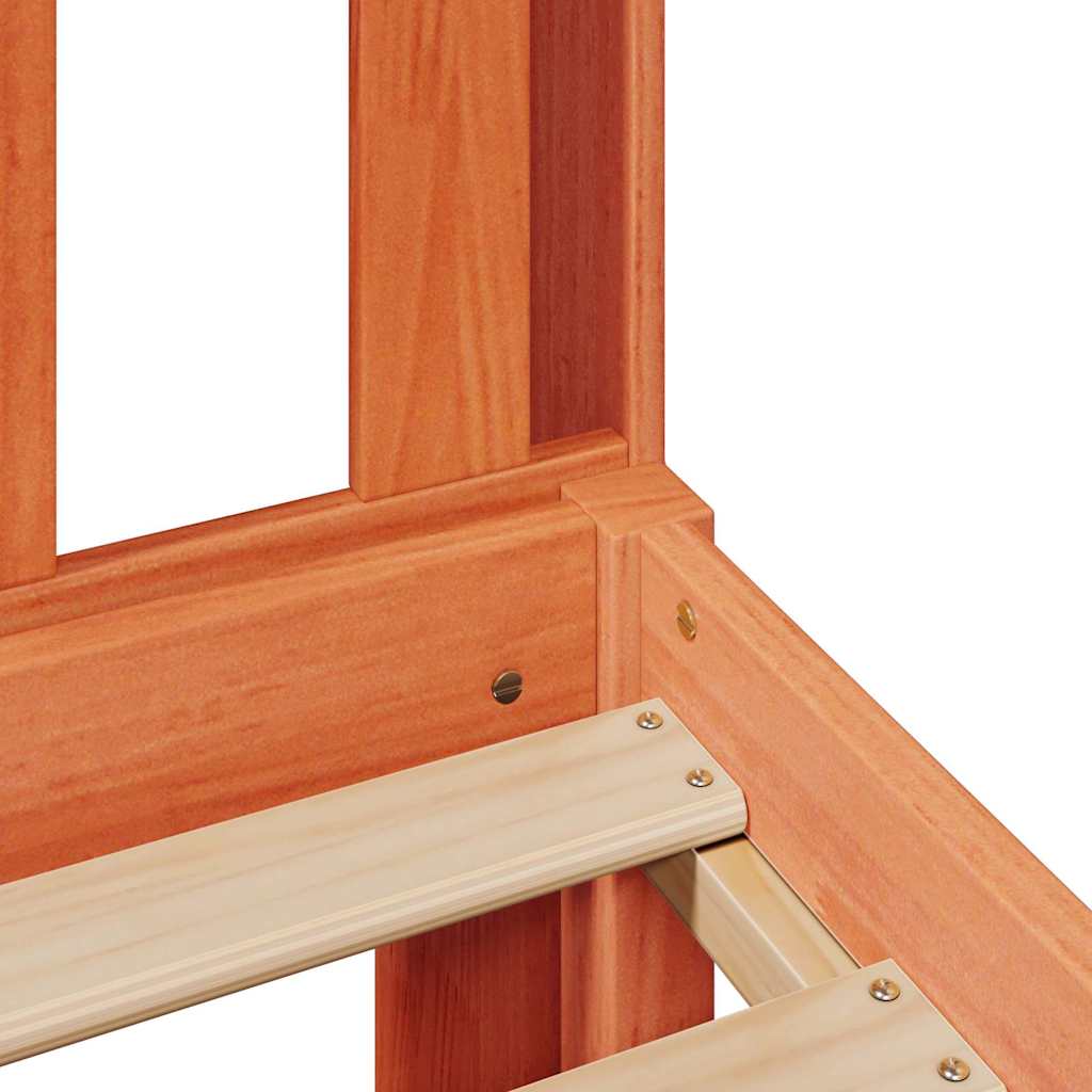 Seng med bokhylle uten madrass voksbrun 75x190 cm heltre furu