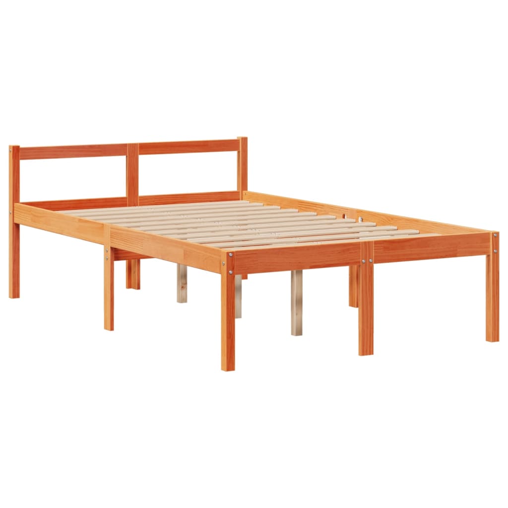 Seng med bokhylle uten madrass voksbrun 135x190 cm heltre furu