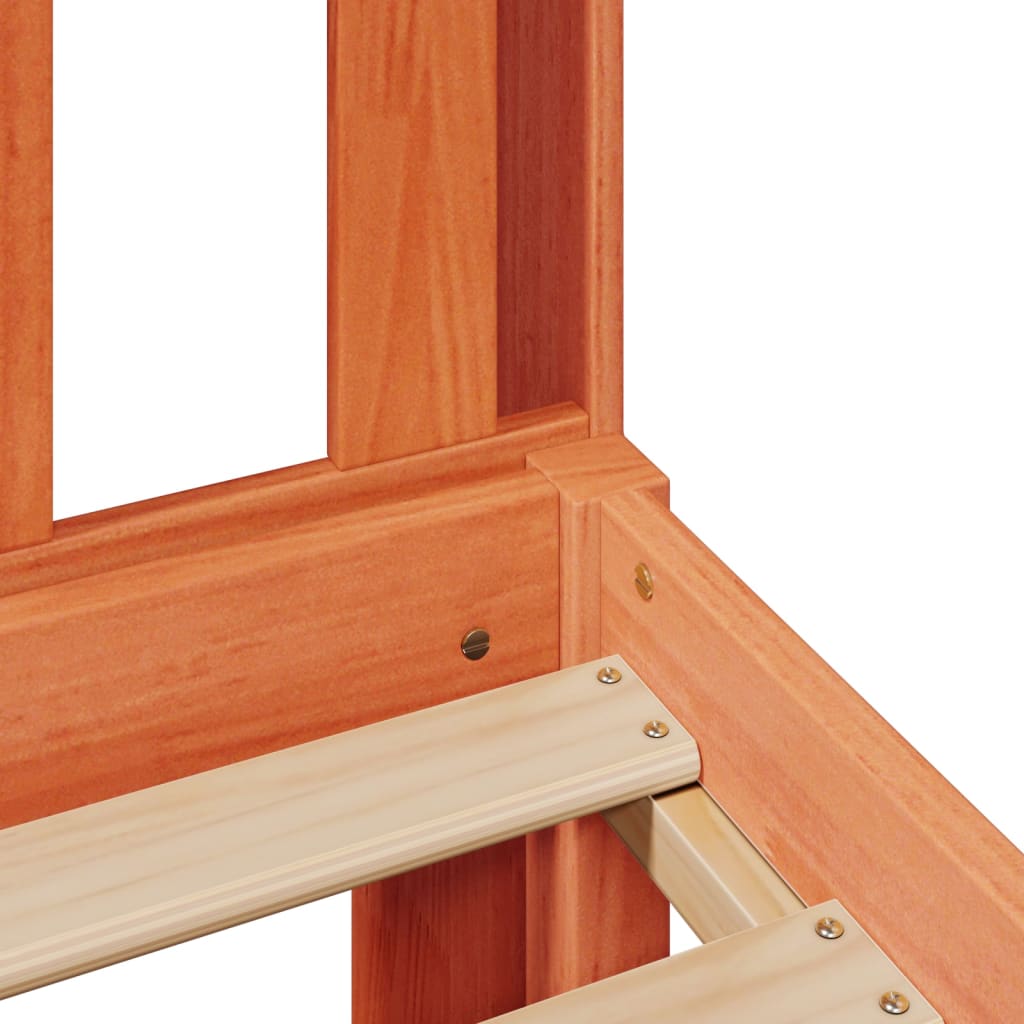 Seng med bokhylle uten madrass voksbrun 150x200 cm heltre furu