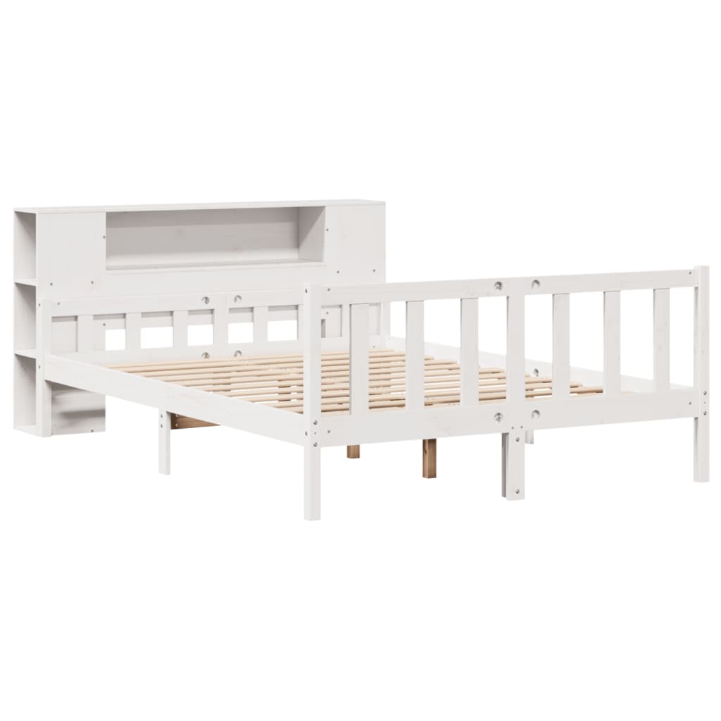Seng med bokhylle uten madrass hvit 150x200 cm heltre furu