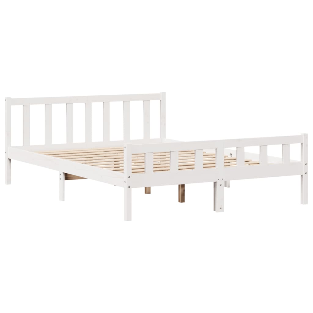 Seng med bokhylle uten madrass hvit 150x200 cm heltre furu