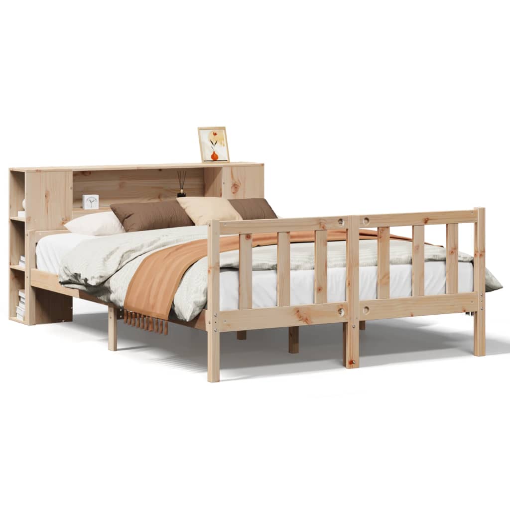 Seng med bokhylle uten madrass 160x200 cm heltre furu