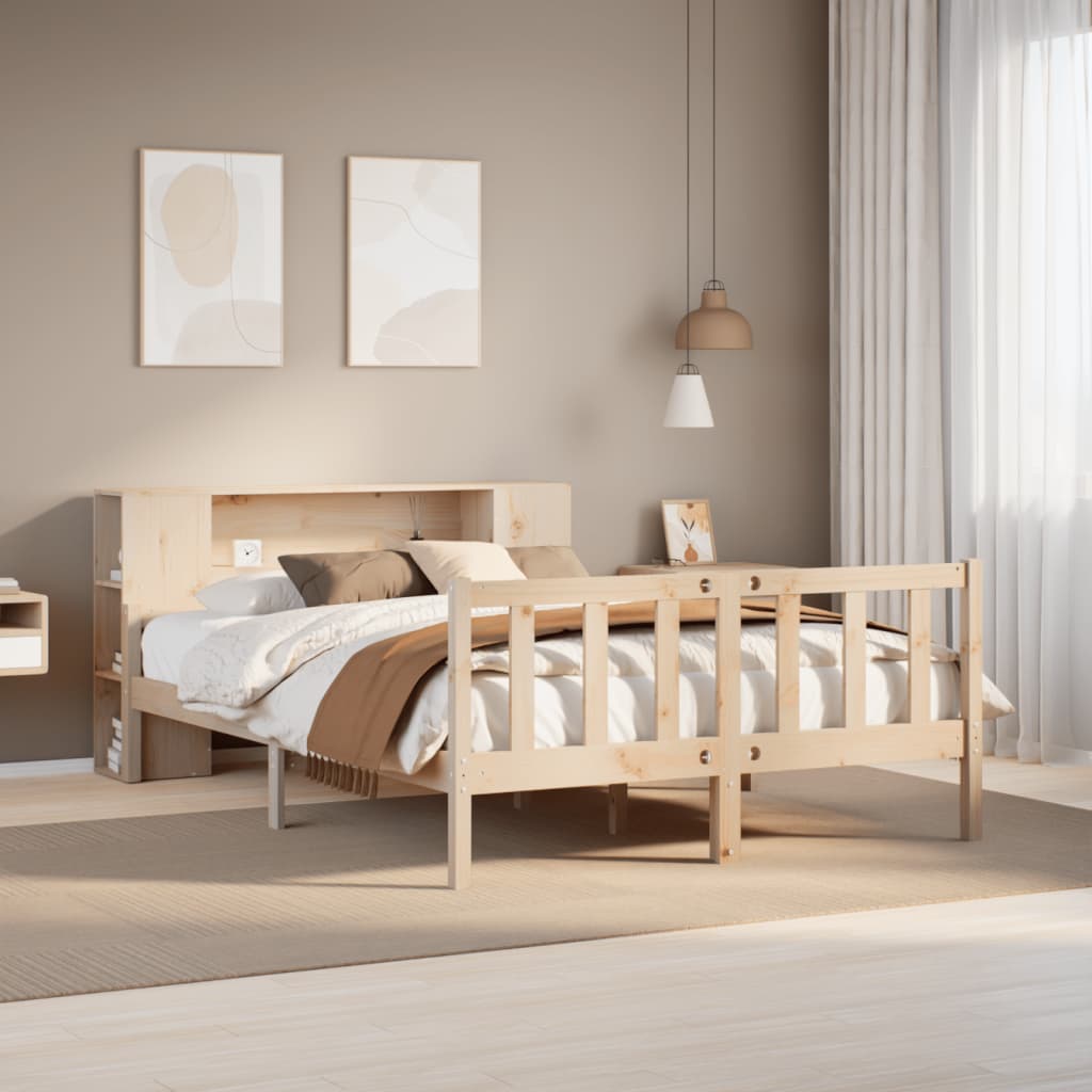 Seng med bokhylle uten madrass 160x200 cm heltre furu