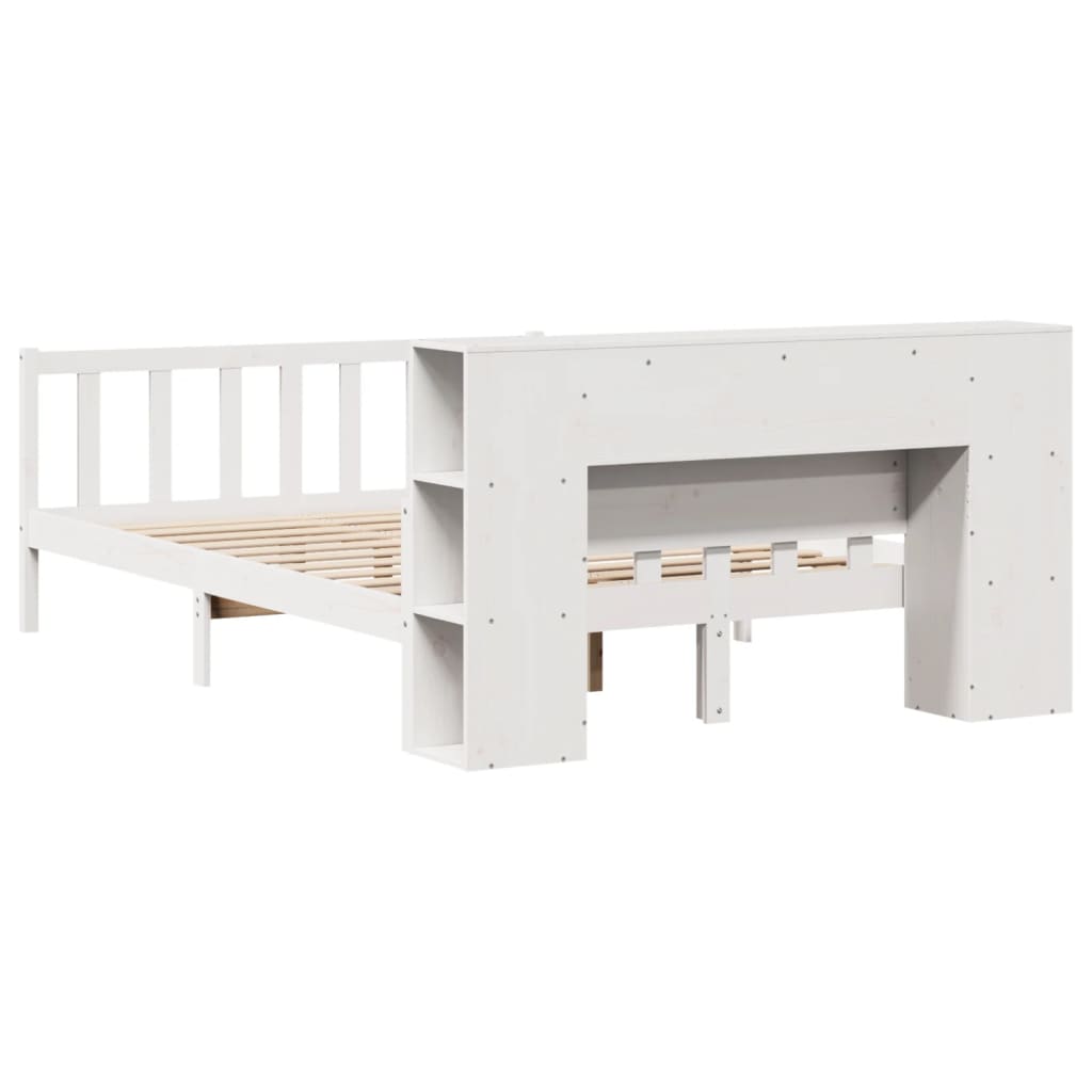 Seng med bokhylle uten madrass hvit 160x200 cm heltre furu