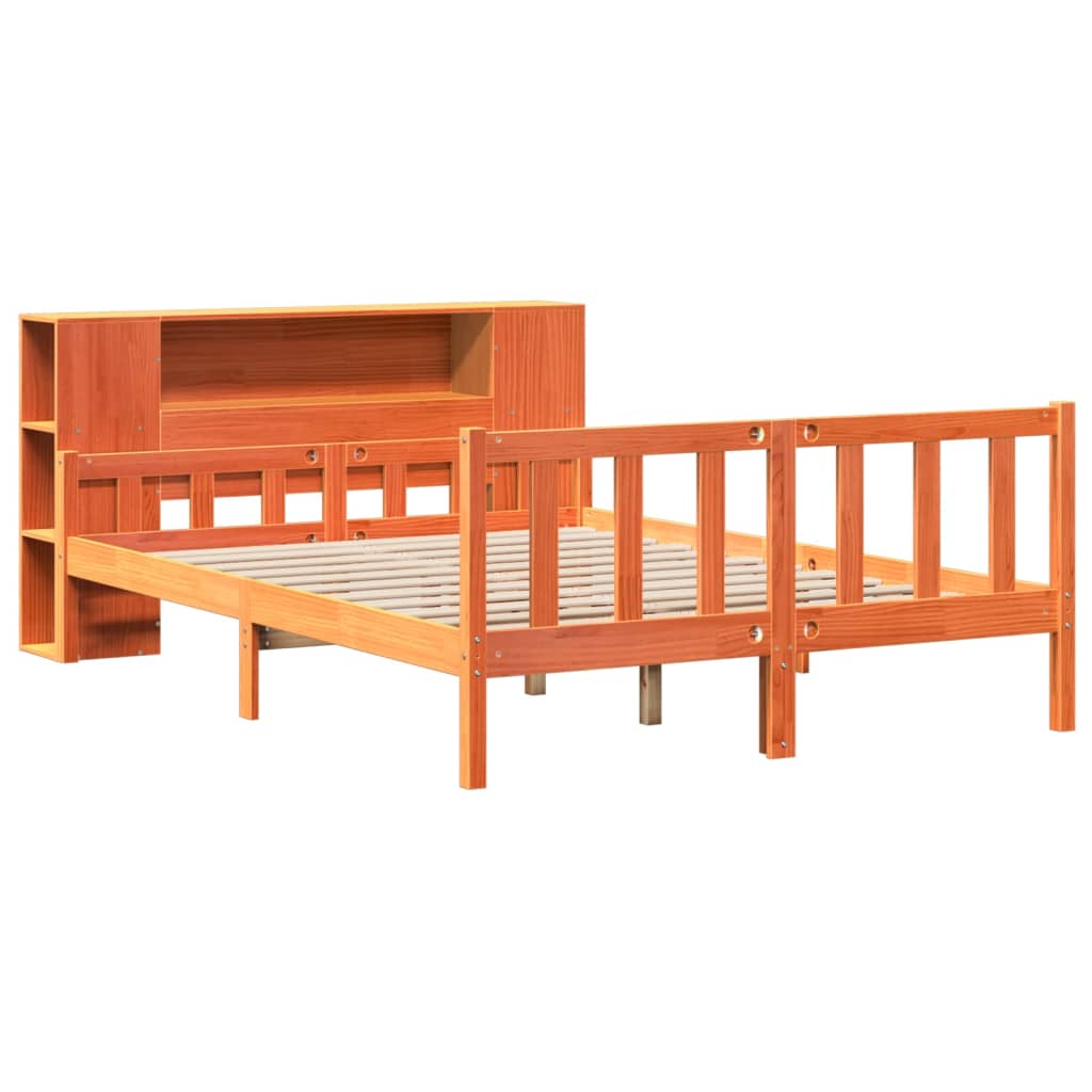 Seng med bokhylle uten madrass voksbrun 160x200 cm heltre