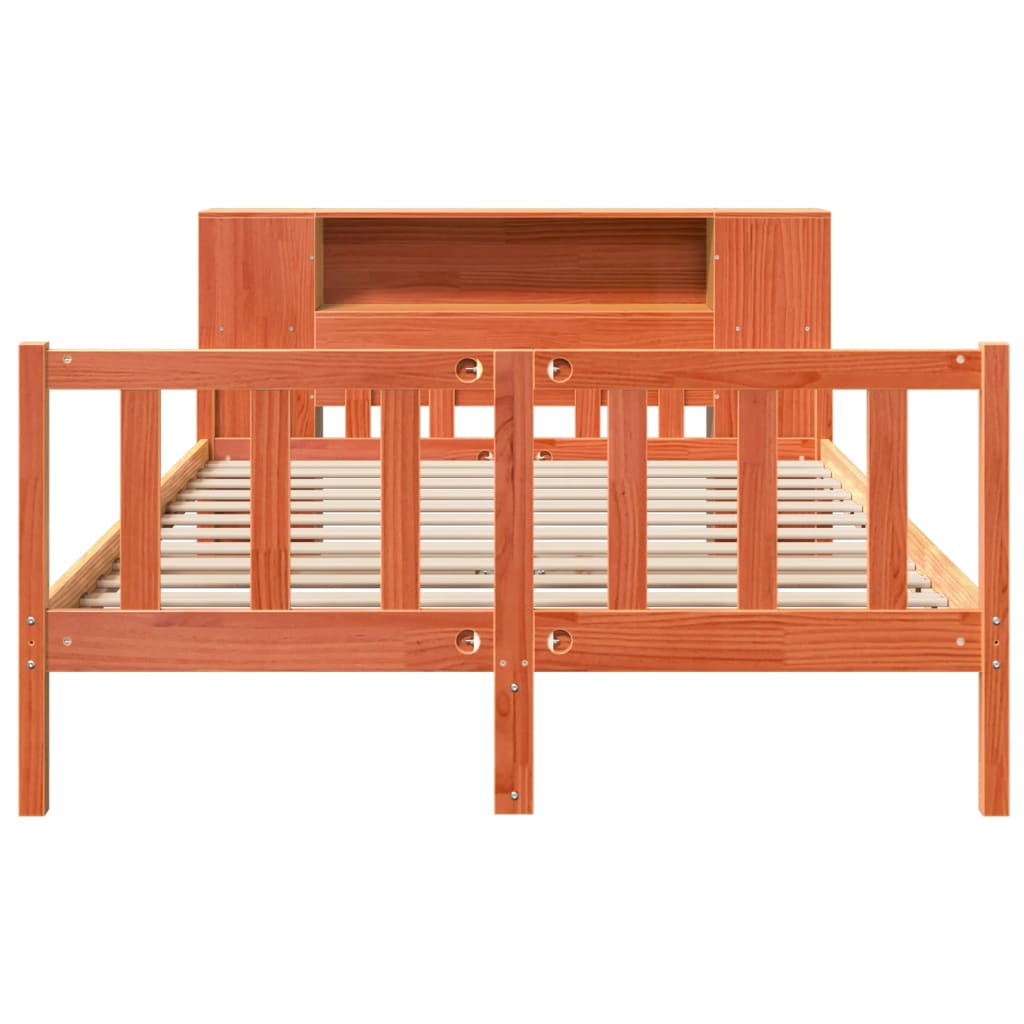 Seng med bokhylle uten madrass voksbrun 160x200 cm heltre