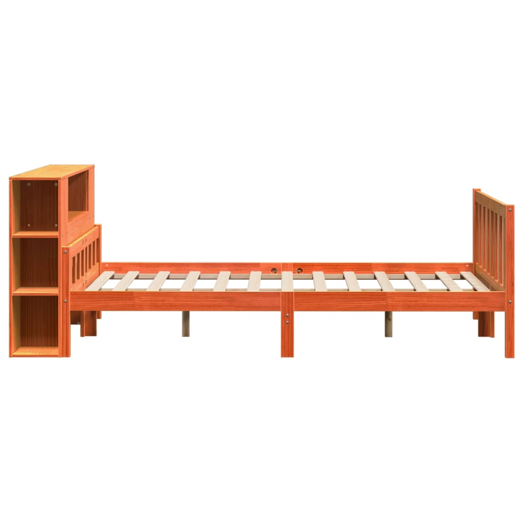 Seng med bokhylle uten madrass voksbrun 160x200 cm heltre