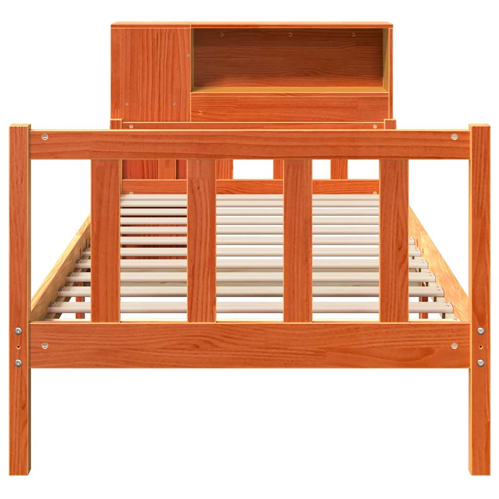 Seng med bokhylle uten madrass voksbrun 75x190 cm heltre