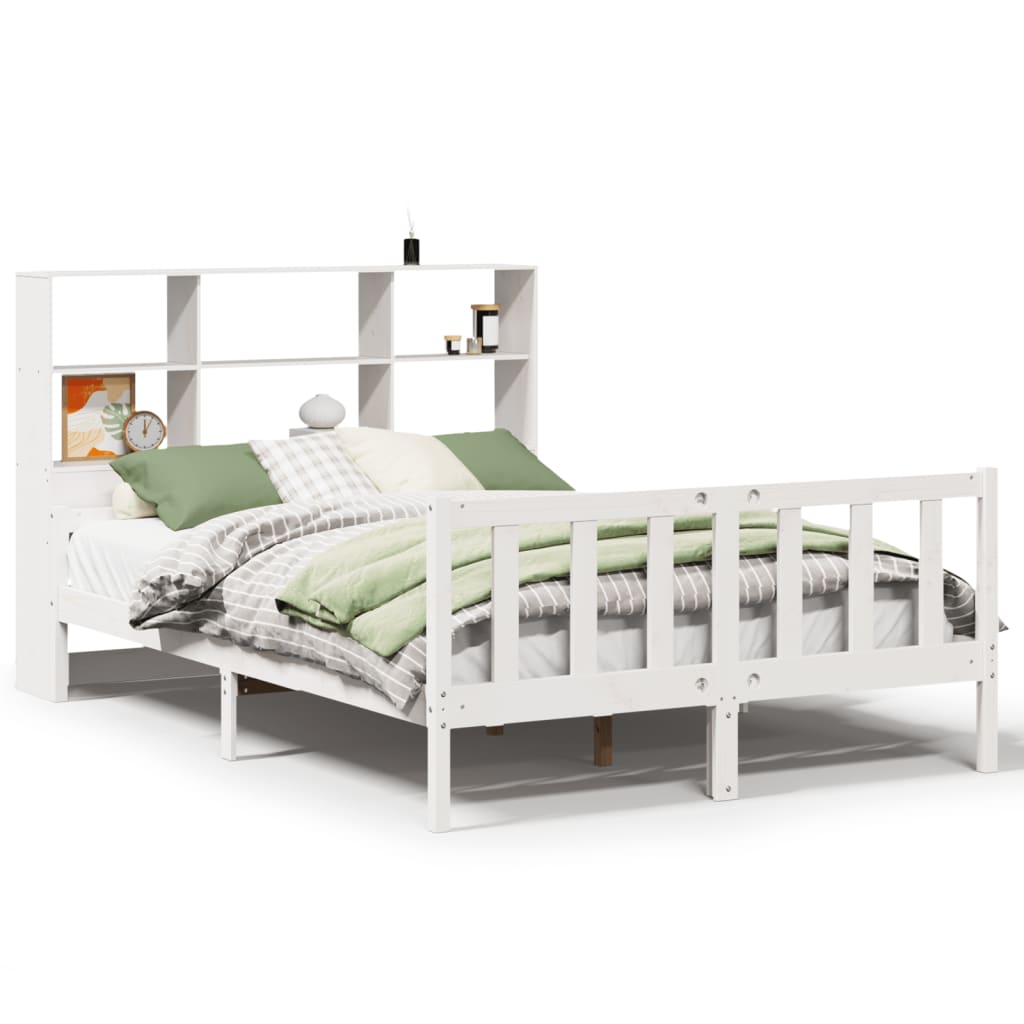 Seng med bokhylle uten madrass hvit 160x200 cm heltre furu