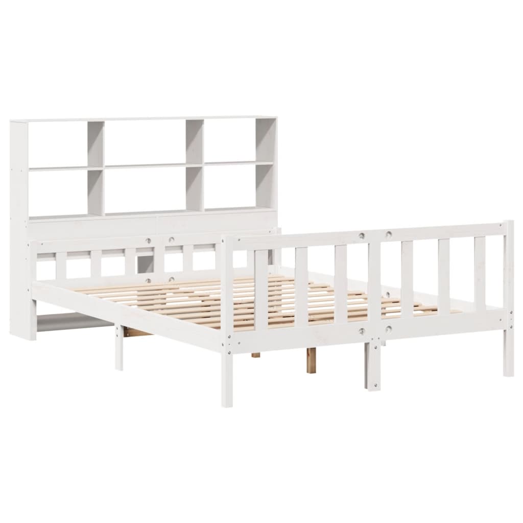 Seng med bokhylle uten madrass hvit 160x200 cm heltre furu