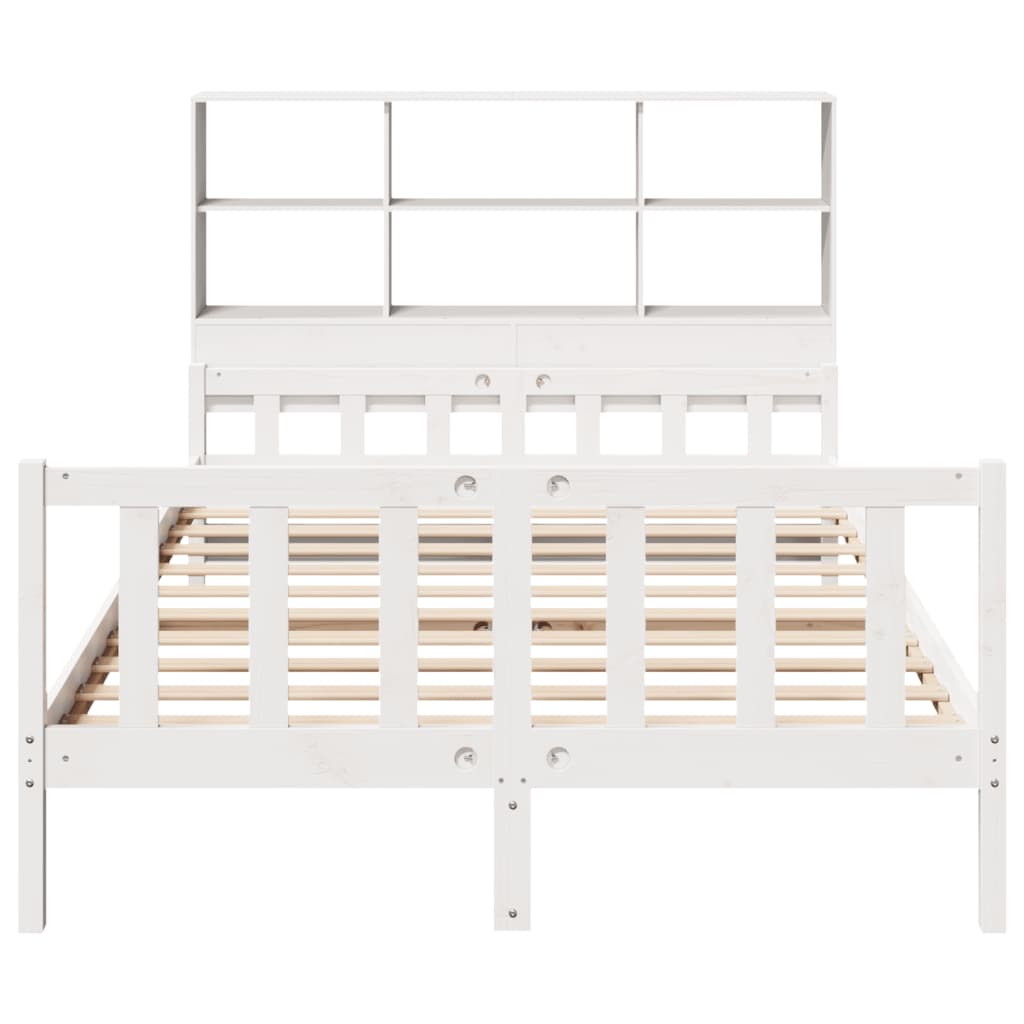 Seng med bokhylle uten madrass hvit 160x200 cm heltre furu