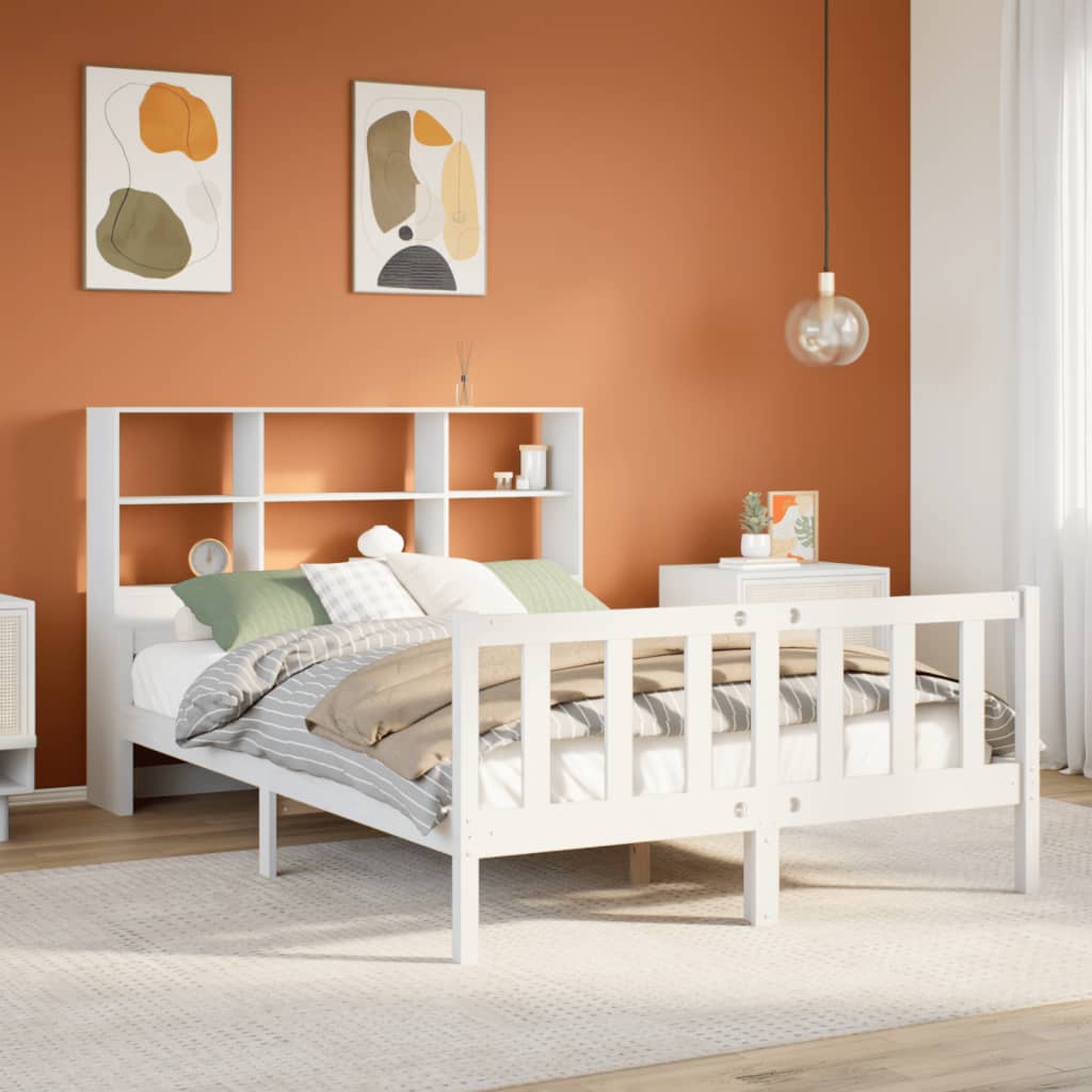 Seng med bokhylle uten madrass hvit 160x200 cm heltre furu