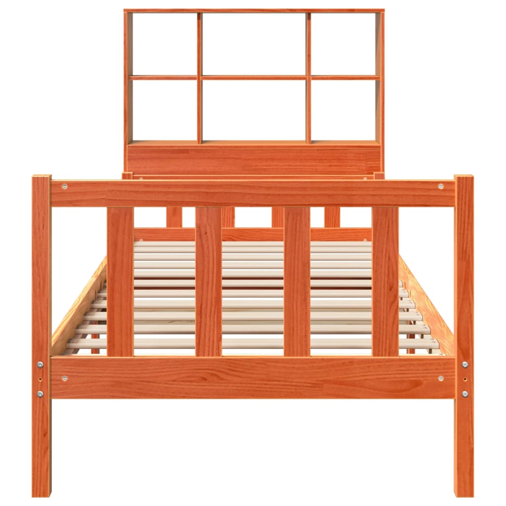 Seng med bokhylle uten madrass voksbrun 75x190 cm heltre