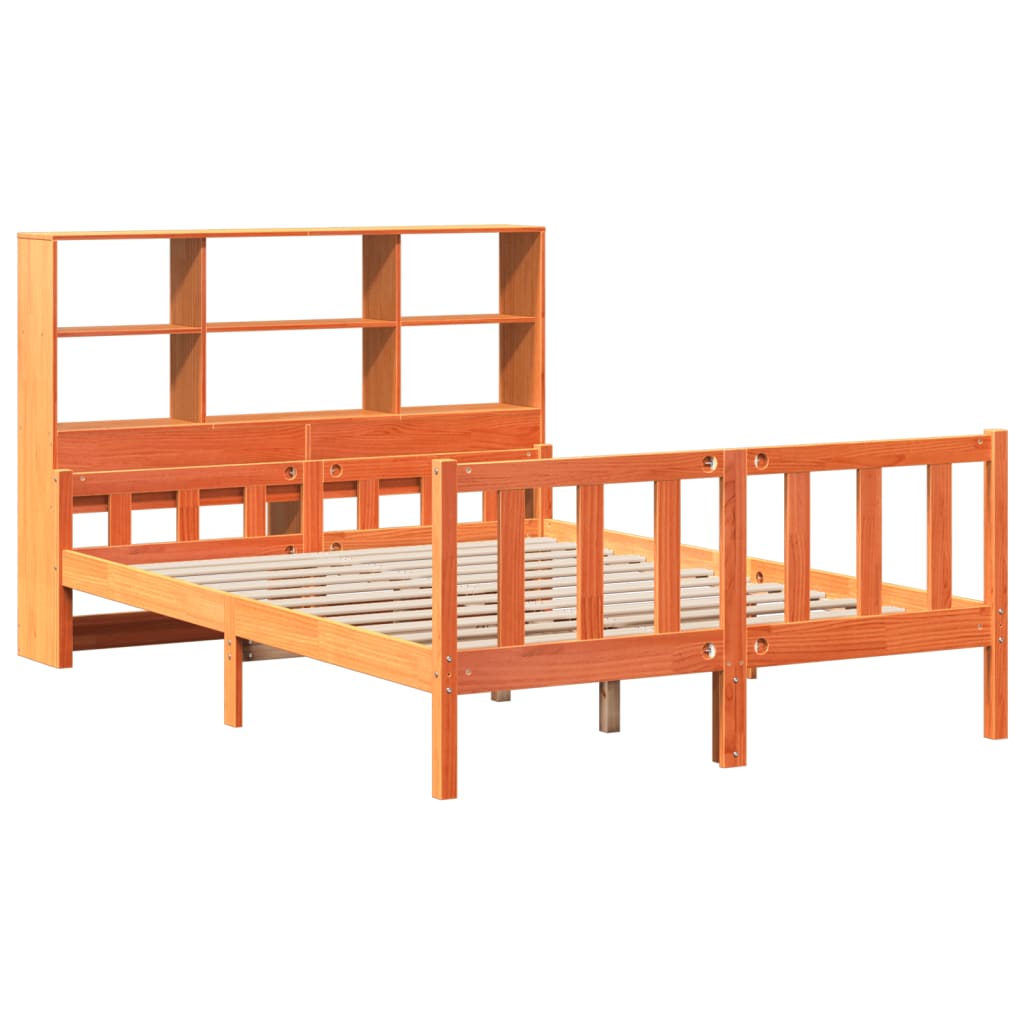 Seng med bokhylle uten madrass voksbrun 150x200 cm heltre
