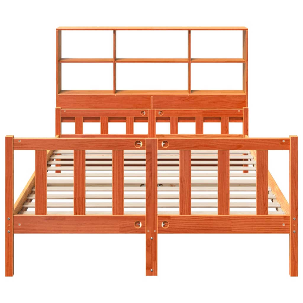 Seng med bokhylle uten madrass voksbrun 150x200 cm heltre