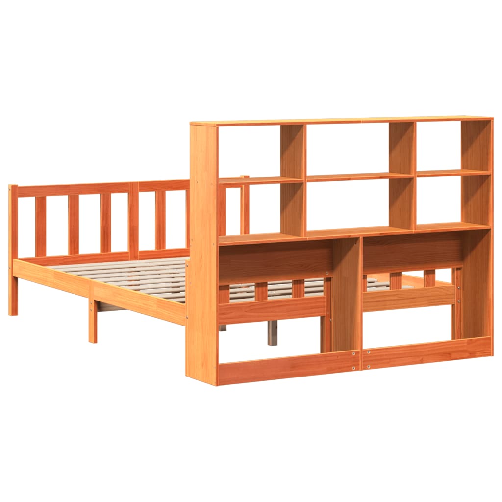 Seng med bokhylle uten madrass voksbrun 150x200 cm heltre
