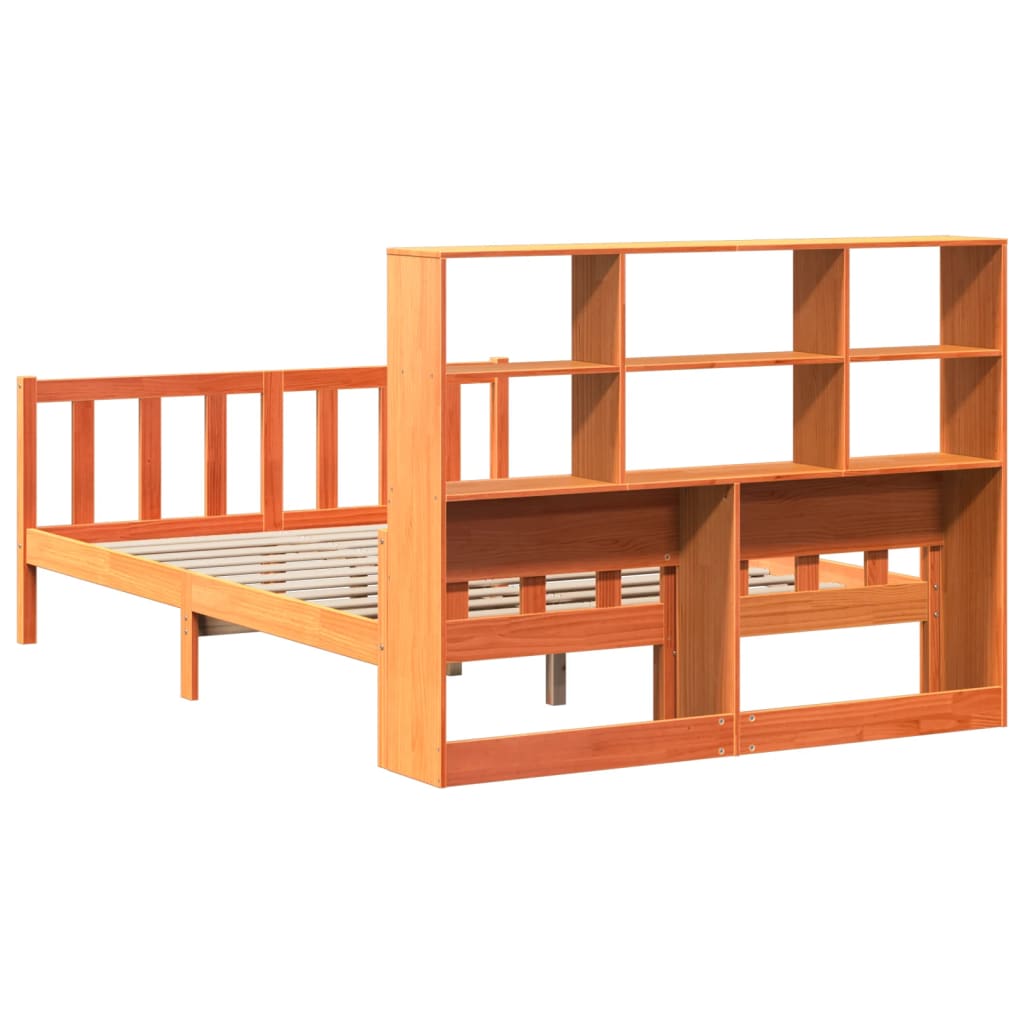Seng med bokhylle uten madrass voksbrun 160x200 cm heltre