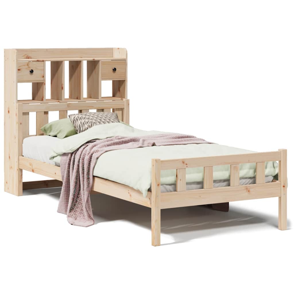 Seng med bokhylle uten madrass 90x190 cm heltre furu