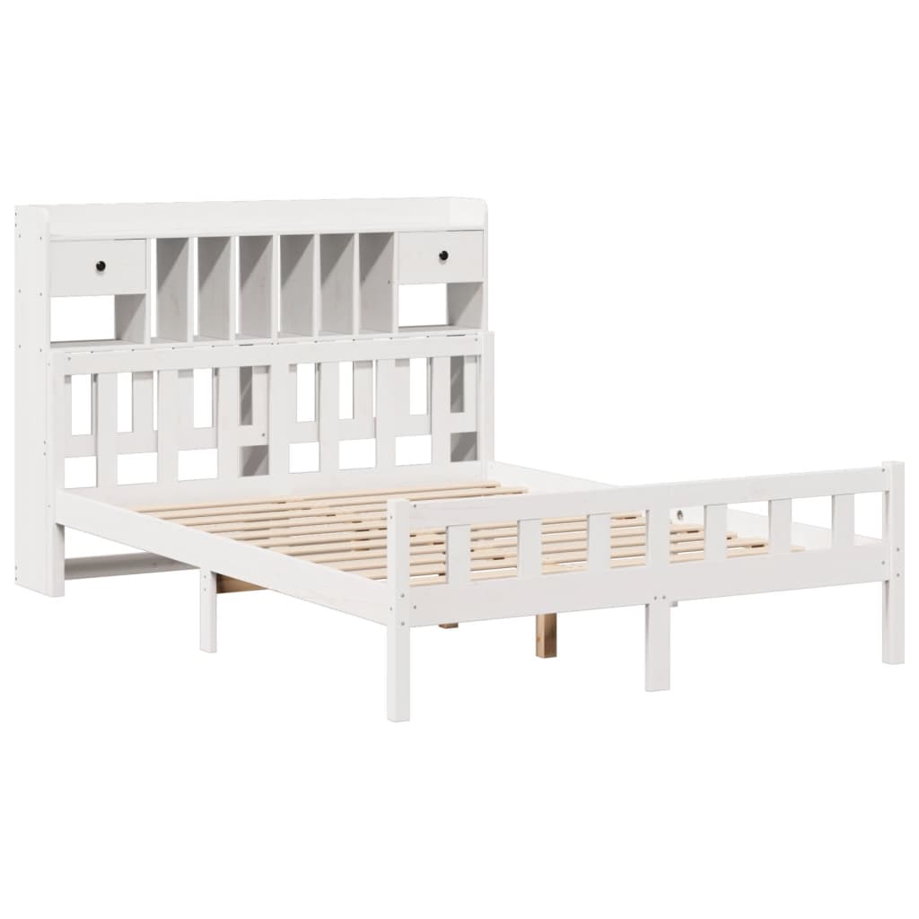 Seng med bokhylle uten madrass hvit 150x200 cm heltre furu