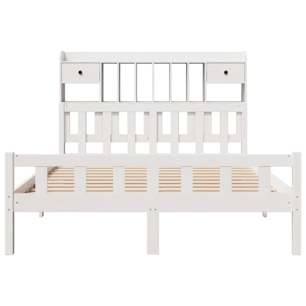 Seng med bokhylle uten madrass hvit 150x200 cm heltre furu