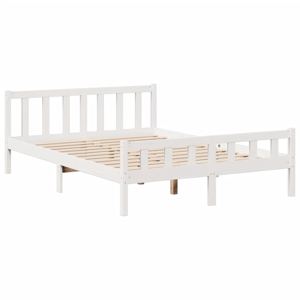 Seng med bokhylle uten madrass hvit 150x200 cm heltre furu