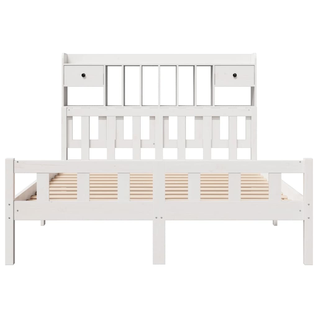 Seng med bokhylle uten madrass hvit 160x200 cm heltre furu