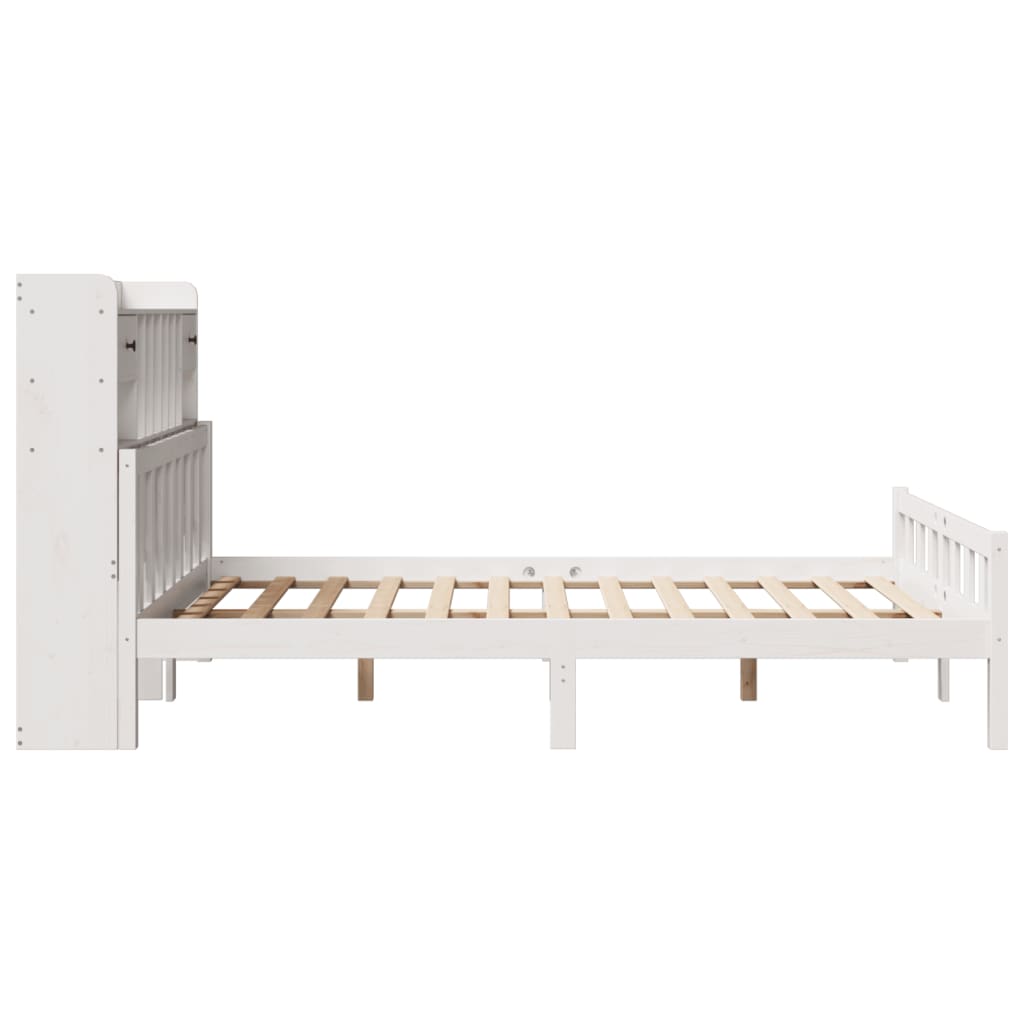 Seng med bokhylle uten madrass hvit 160x200 cm heltre furu