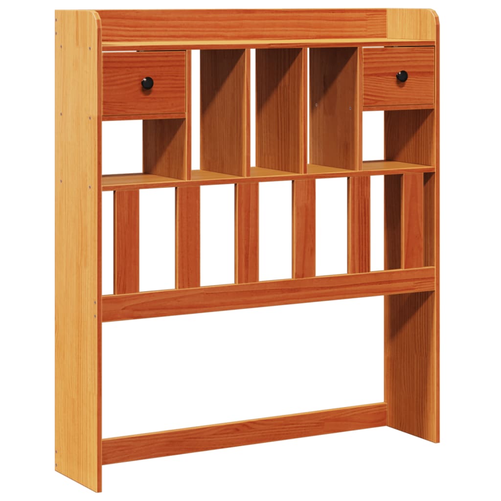 Seng med bokhylle uten madrass voksbrun 75x190 cm heltre furu