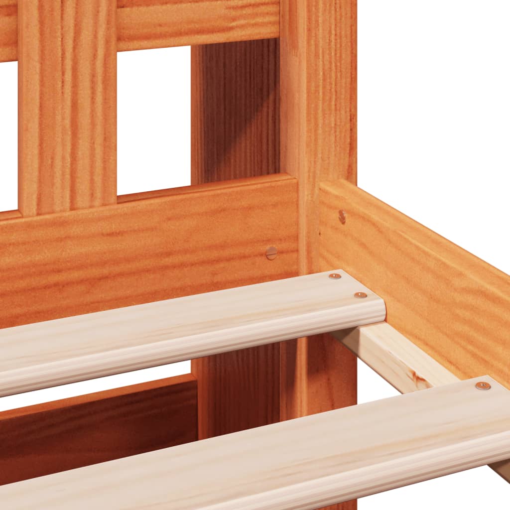 Seng med bokhylle uten madrass voksbrun 75x190 cm heltre furu