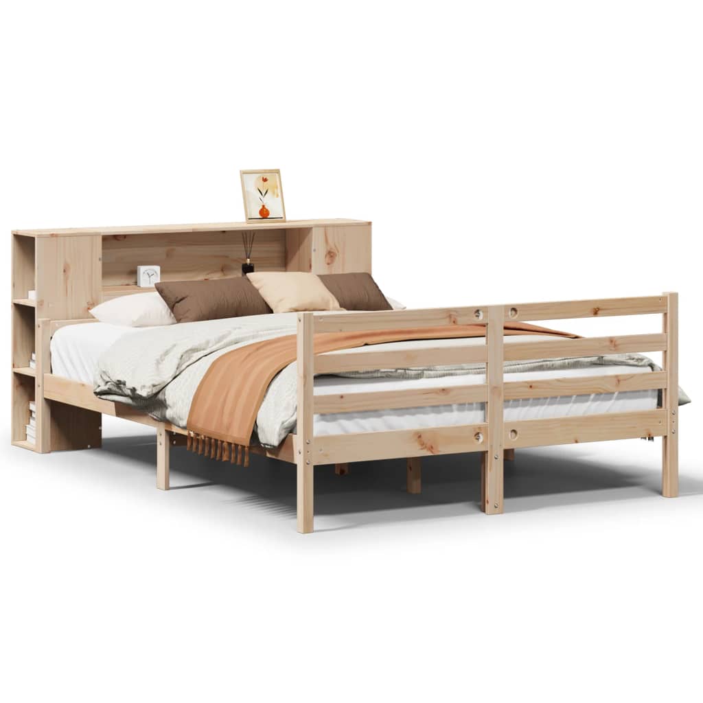 Seng med bokhylle uten madrass 135x190 cm heltre furu