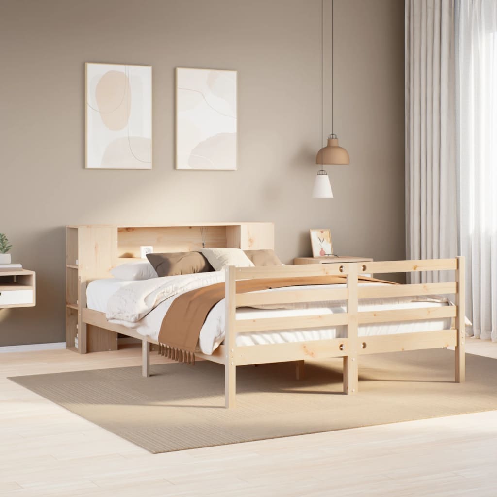 Seng med bokhylle uten madrass 135x190 cm heltre furu