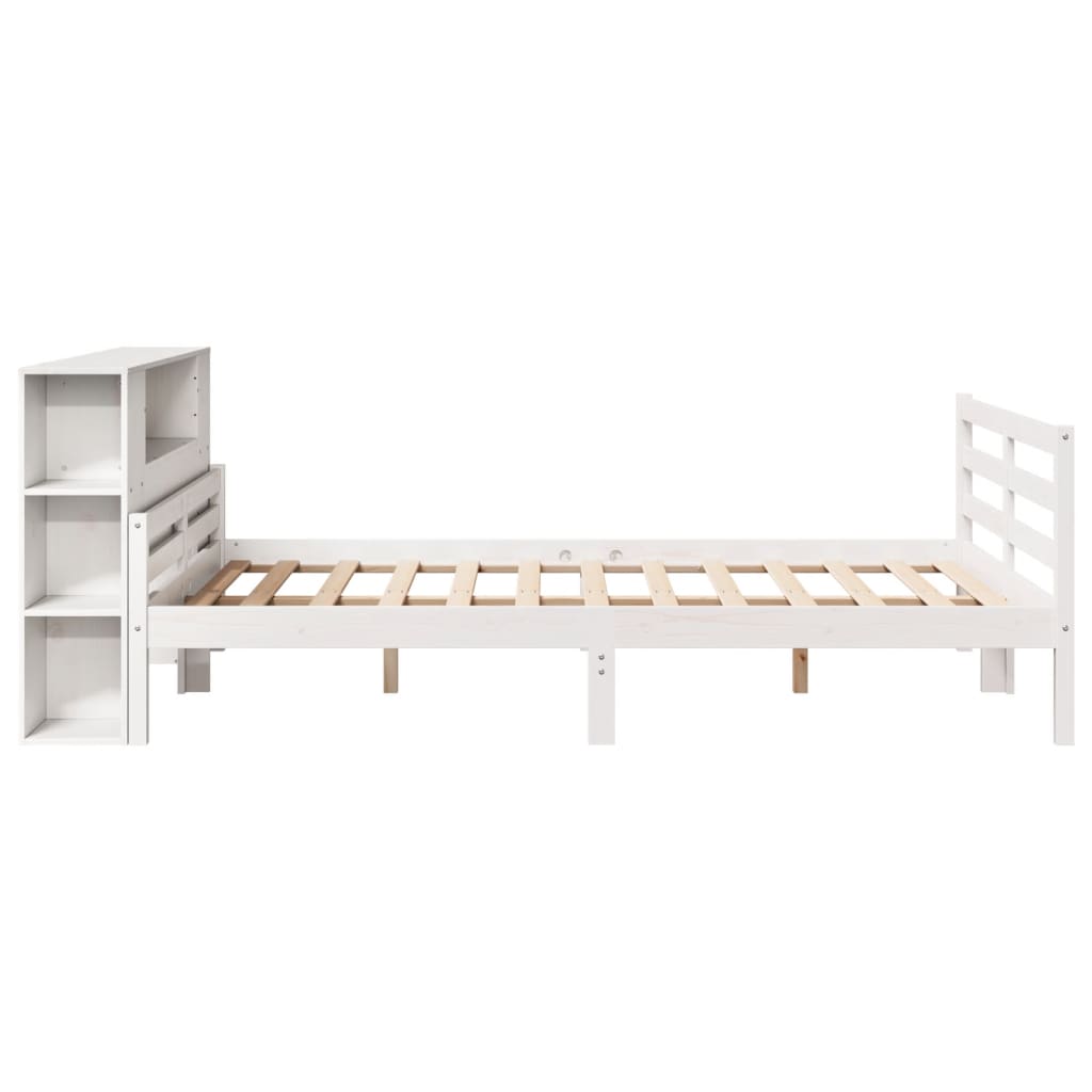Seng med bokhylle uten madrass hvit 135x190 cm heltre furu