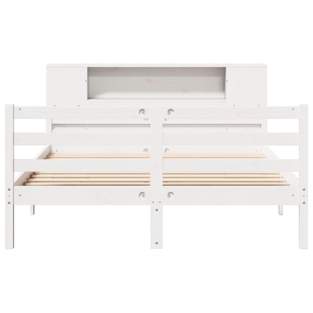Seng med bokhylle uten madrass hvit 140x200 cm heltre furu