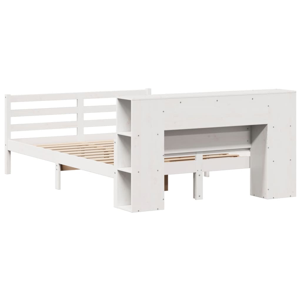 Seng med bokhylle uten madrass hvit 140x200 cm heltre furu