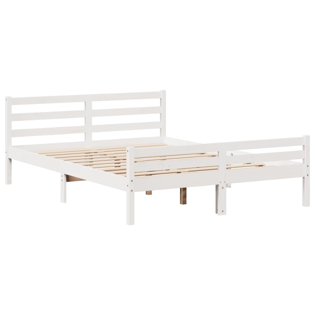 Seng med bokhylle uten madrass hvit 140x200 cm heltre furu