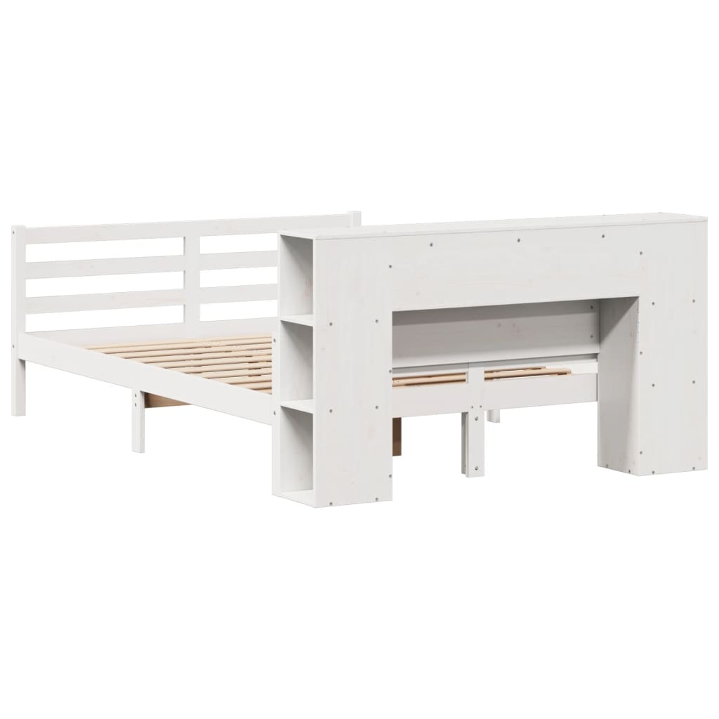 Seng med bokhylle uten madrass hvit 150x200 cm heltre furu
